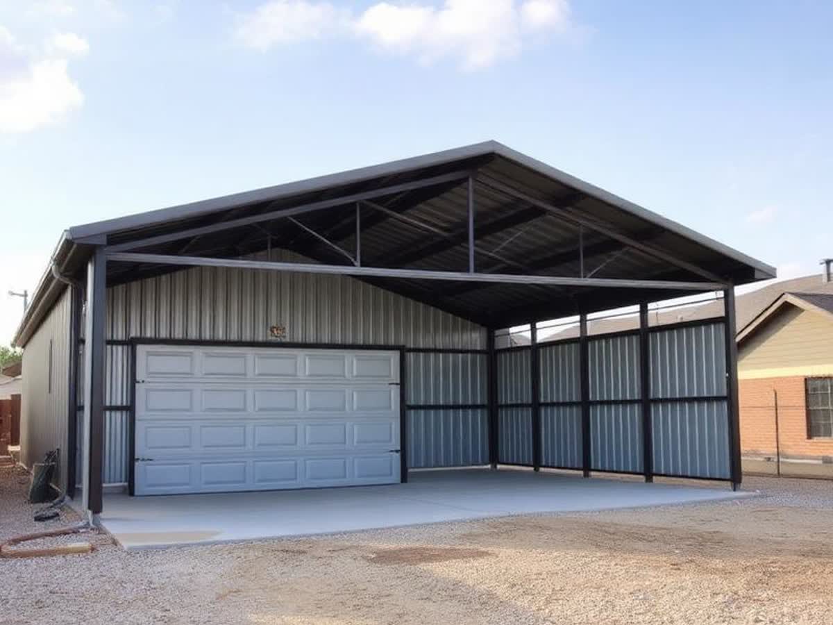 Custom metal garage built by LR Mobile Welding, East Texas