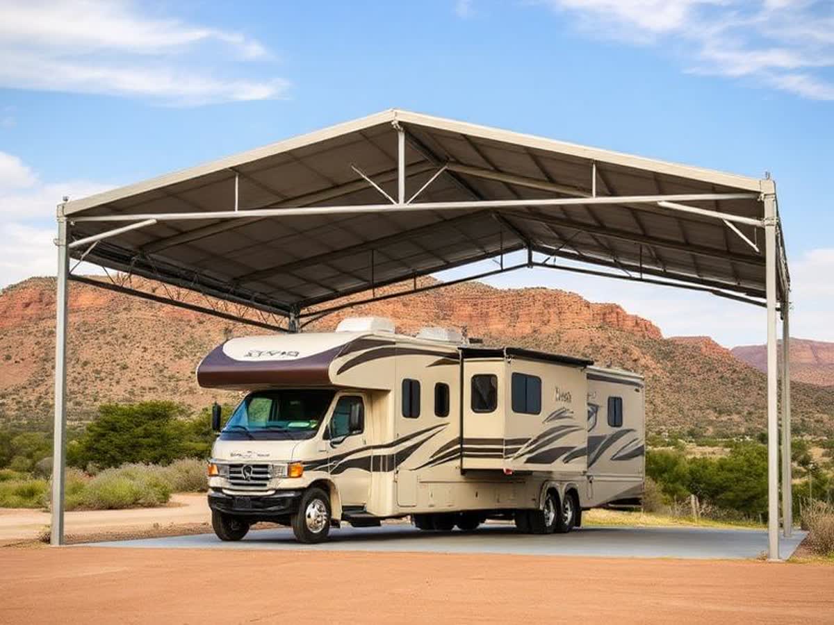 Custom RV cover built by LR Mobile Welding, East Texas